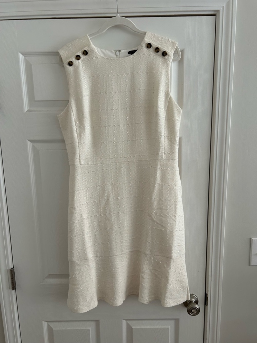 Ann Taylor off-white/cream Sleeveless Shift Dress with Shoulder Button Accents